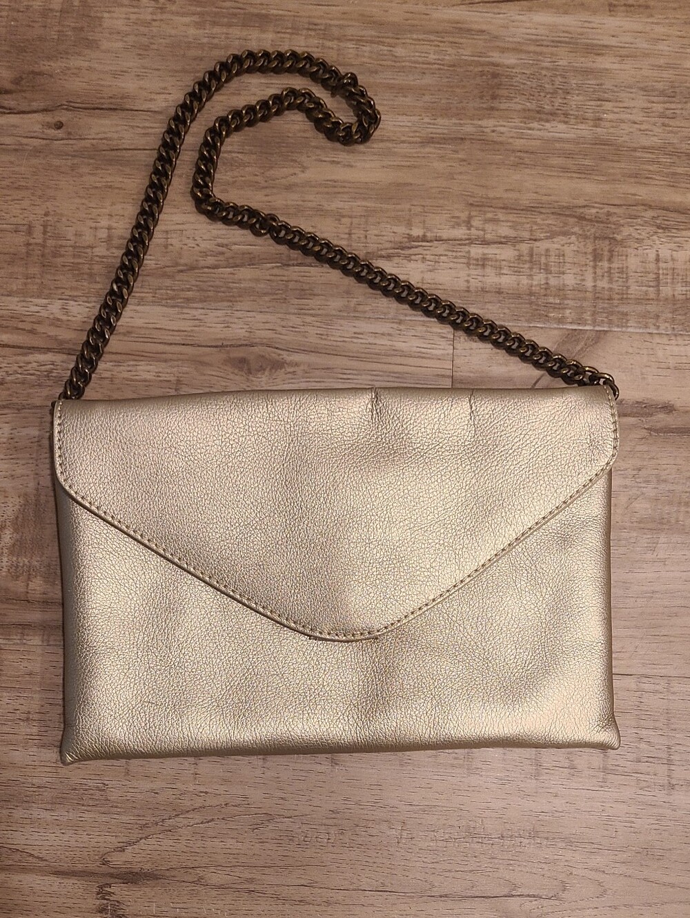 Gold Envelope Crossbody Bag with Chain Strap